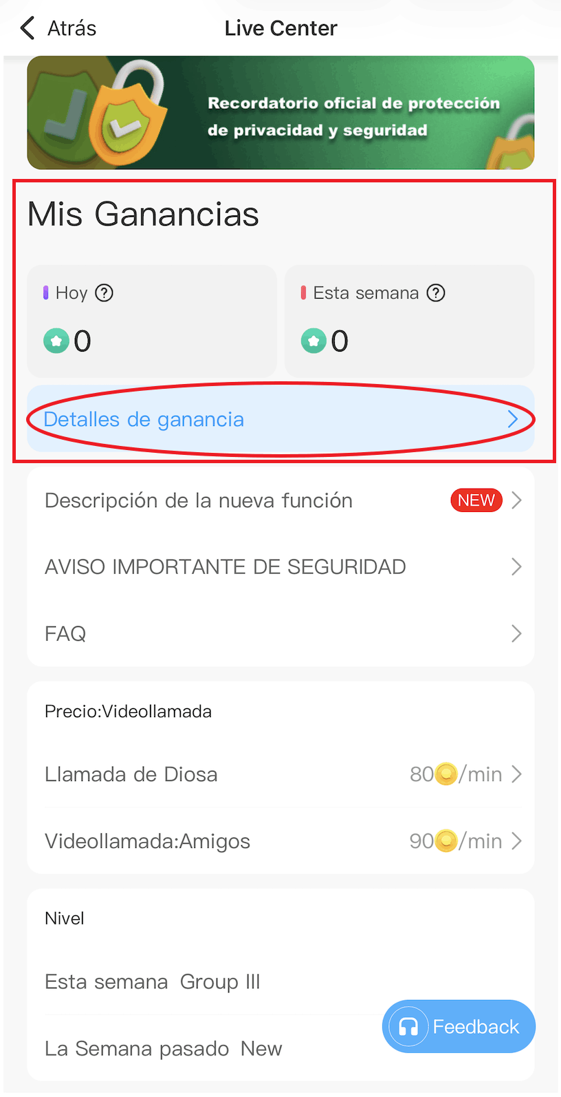 Live center-detalles de mi ganancia-yaar-app-yaar-espanol-oficial